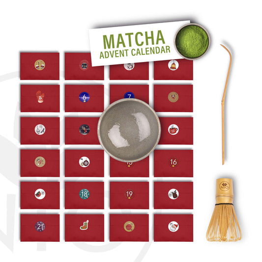 Matcha Tee Adventskalender 2024 mit Schneebesen, Chawan und Chashaku